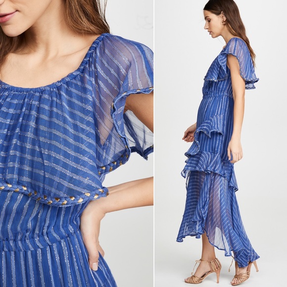 MISA Ambrosia Ruffle Hem Striped Midi Dress - Picture 4 of 8